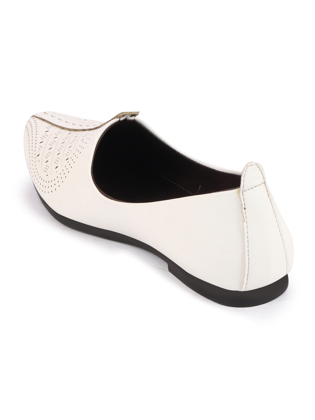 Men White Laser Cut Design Ethnic Slip On Wedding Juttis and Mojaris