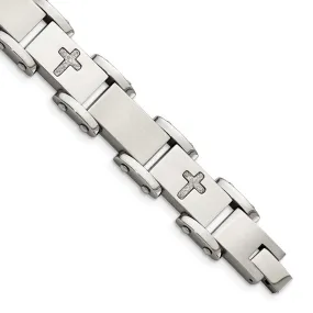 Men's 12mm Stainless Steel Laser Cut Cross Link Bracelet, 8.75 Inch