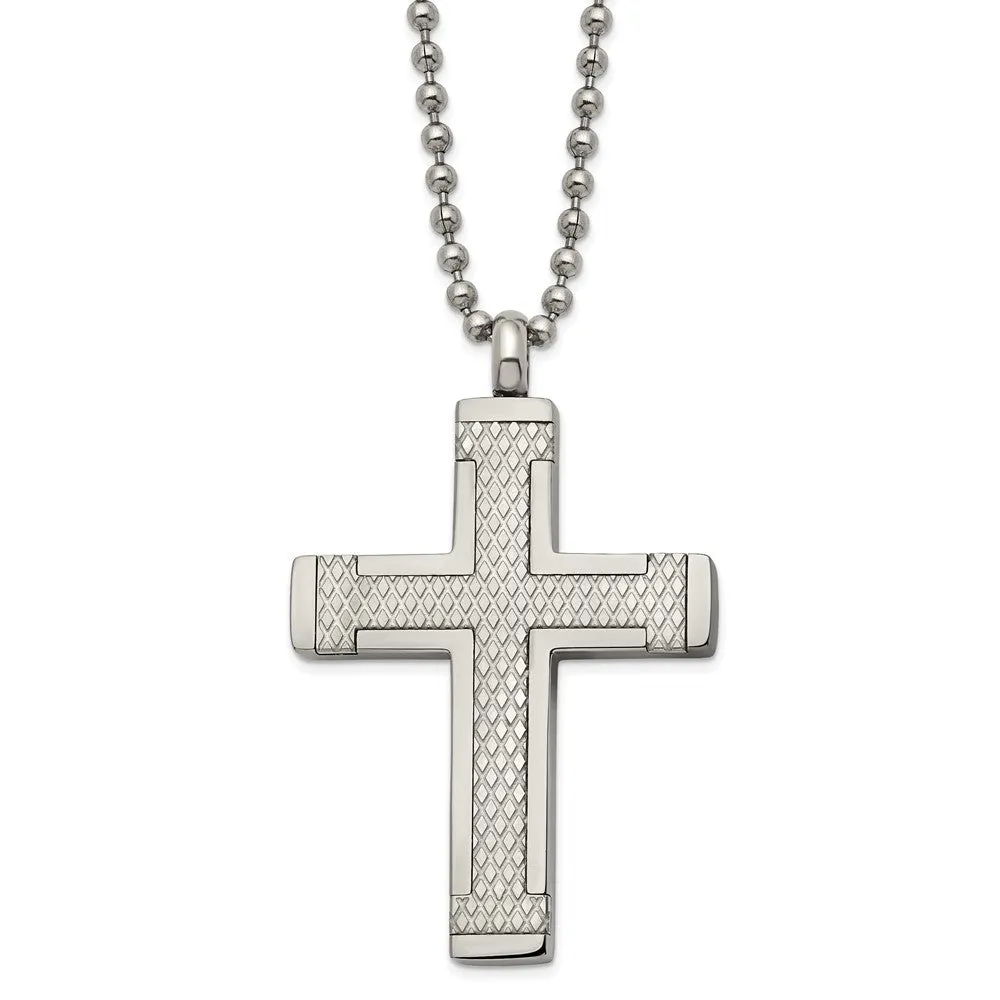 Men's Titanium Polished & Laser Cut Textured Cross Necklace, 22 Inch