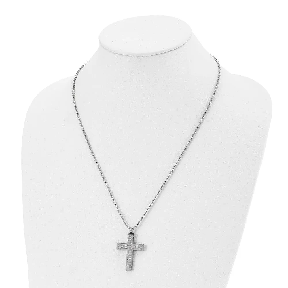 Men's Titanium Polished & Laser Cut Textured Cross Necklace, 22 Inch