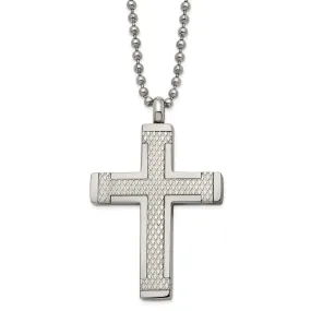 Men's Titanium Polished & Laser Cut Textured Cross Necklace, 22 Inch