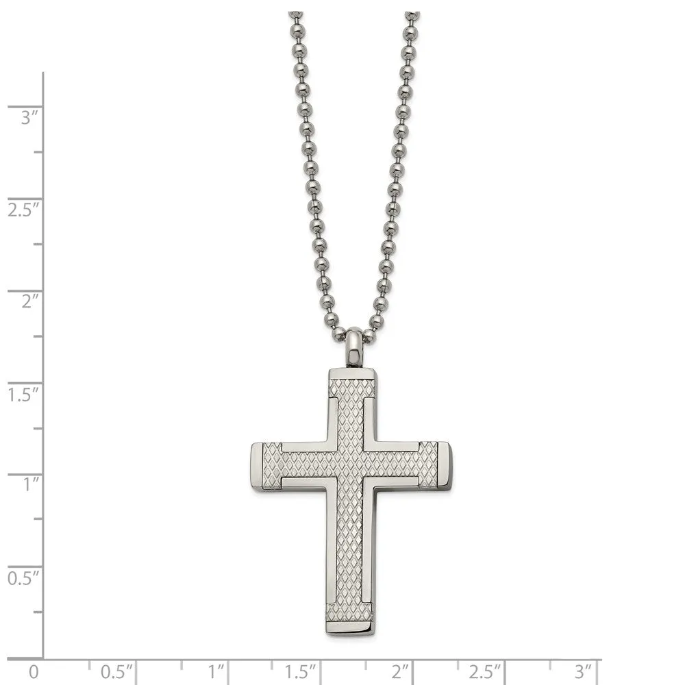 Men's Titanium Polished & Laser Cut Textured Cross Necklace, 22 Inch