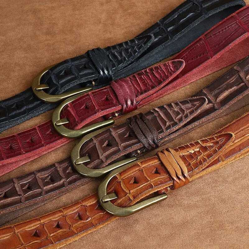 Men's Vintage Genuine Cowskin Leather Strap Pin Buckle Jeans Belt