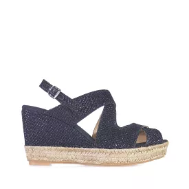 Metallic Buckle Strap Wedge Espadrille for Women - Aina-S