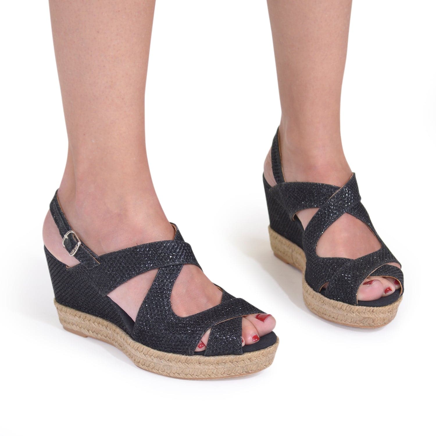 Metallic Buckle Strap Wedge Espadrille for Women - Aina-S