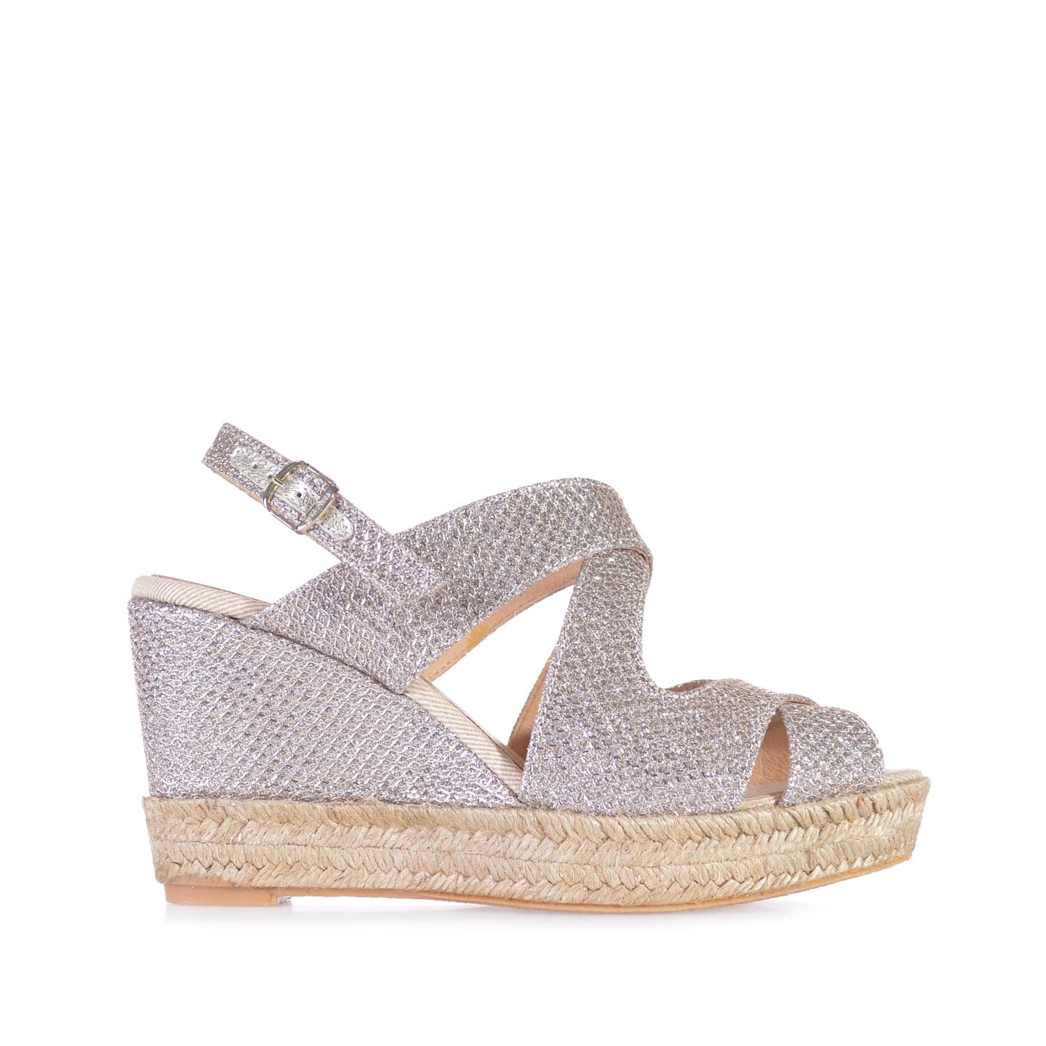 Metallic Buckle Strap Wedge Espadrille for Women - Aina-S