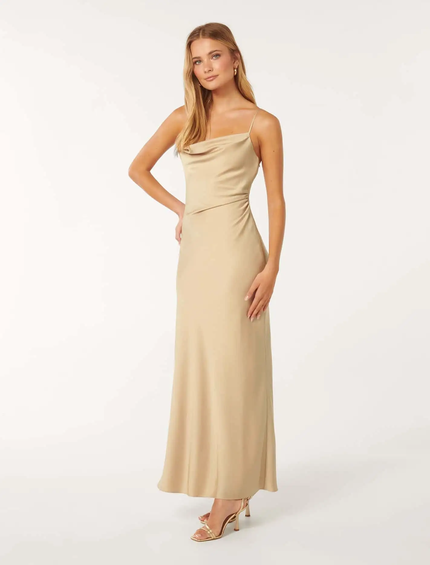 Mia Boat Neck Satin Maxi Dress