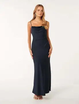 Mia Boat Neck Satin Maxi Dress