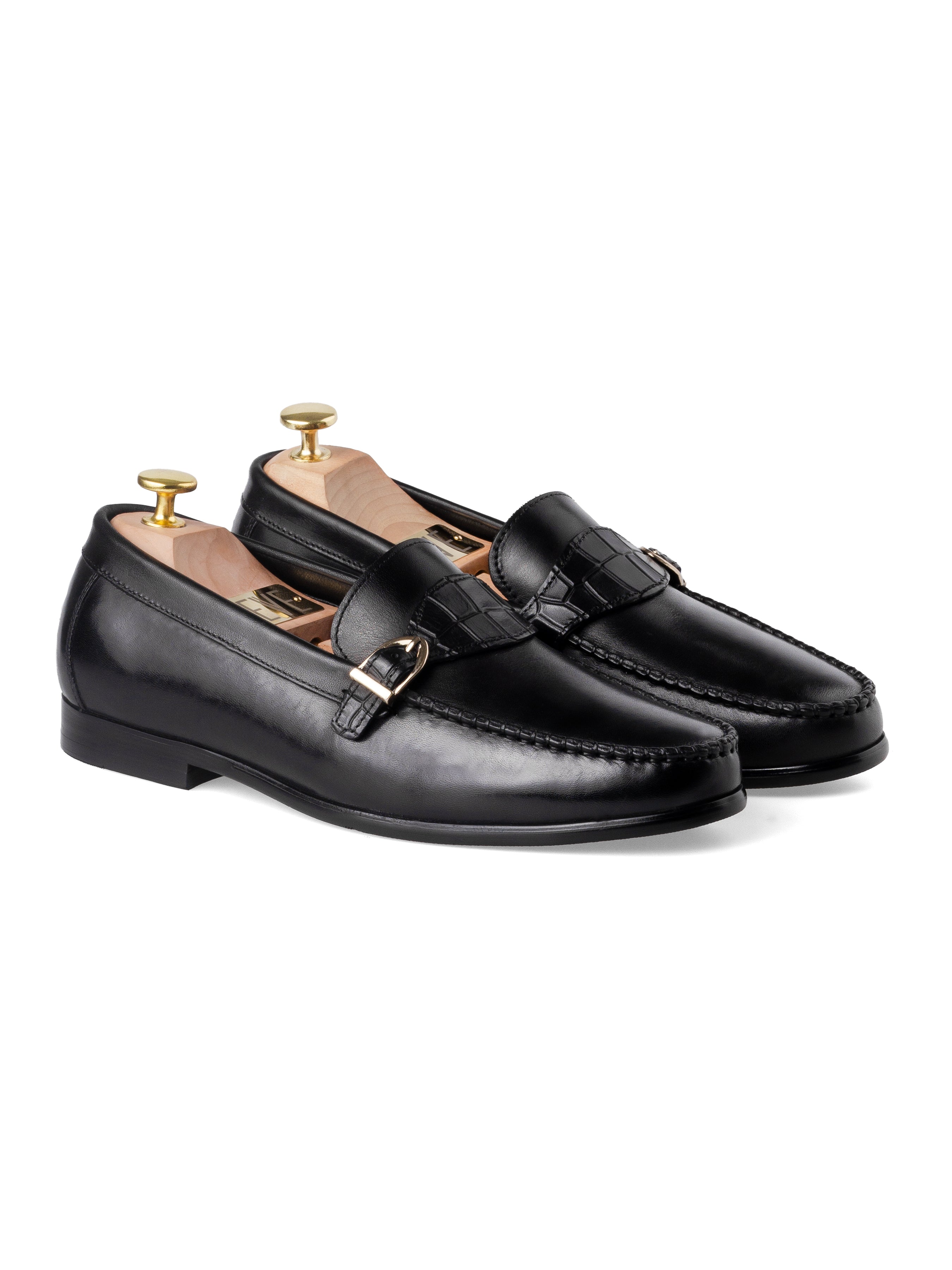 Moccasin Loafer Single Croco Strap - Black