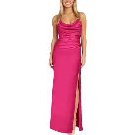 Morgan & Co. Womens Juniors Satin Cowl Neck Evening Dress