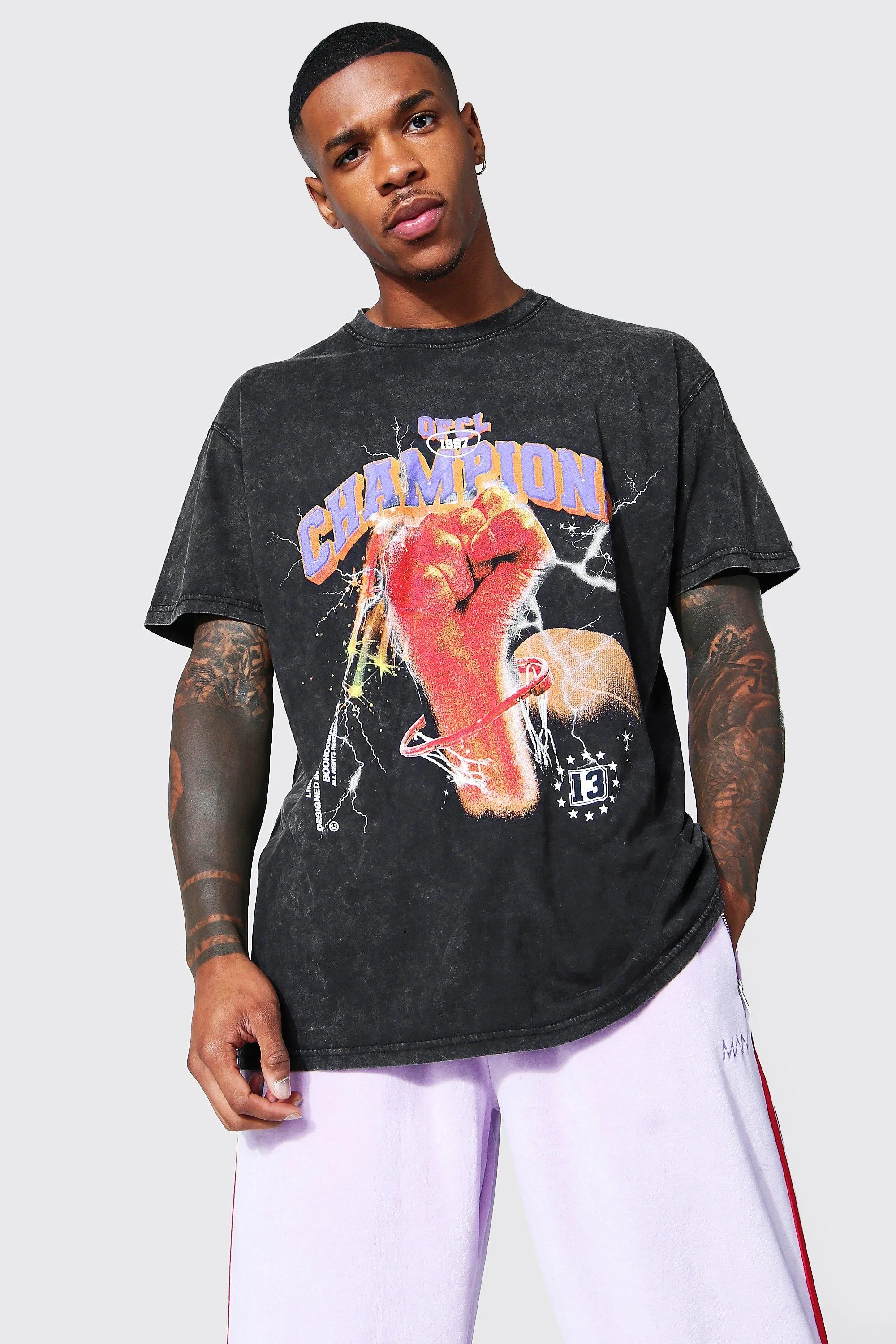 Oversized Champions Graphic Acid Wash T-shirt