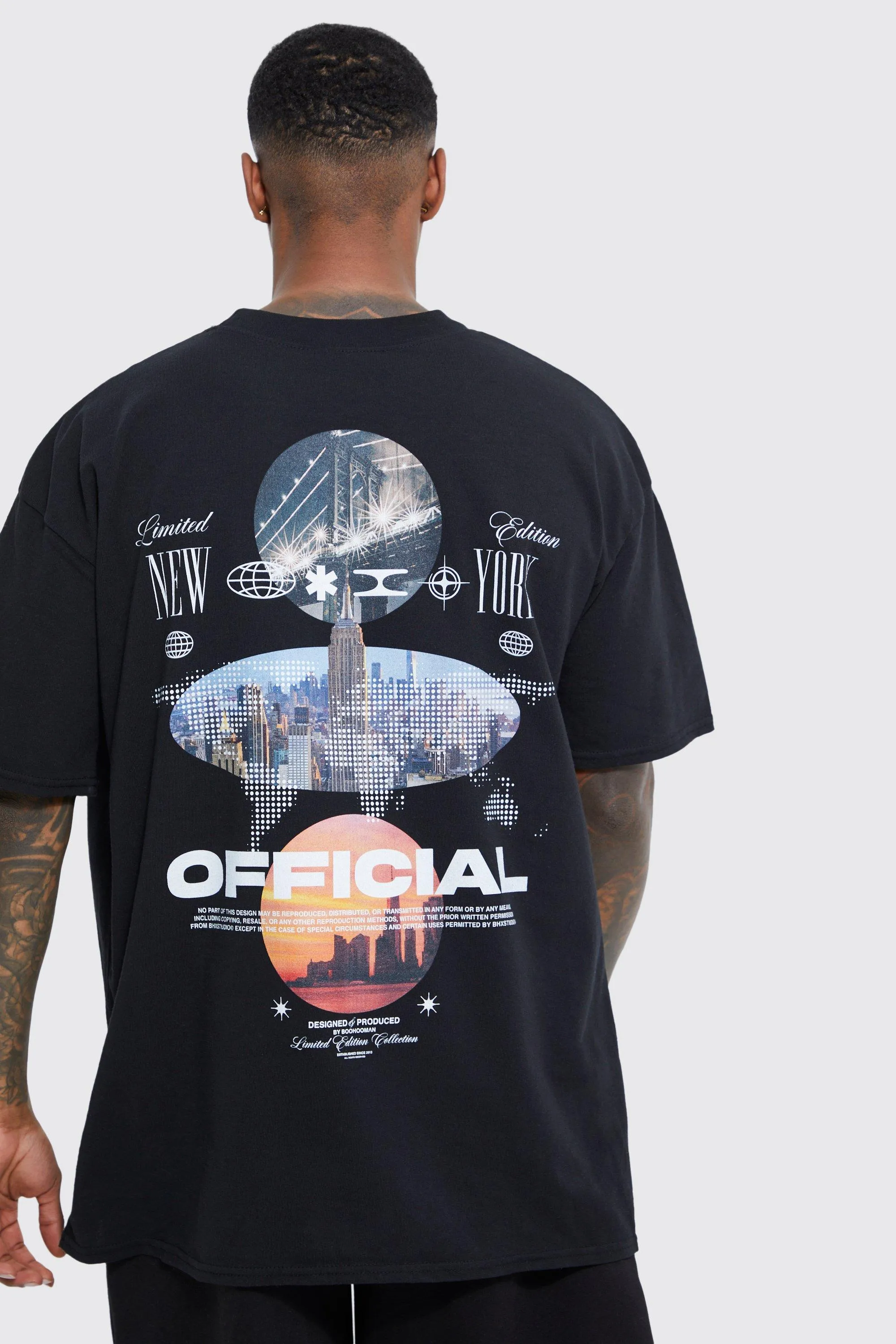 Oversized City Scape Back Graphic T-shirt | boohooMAN UK