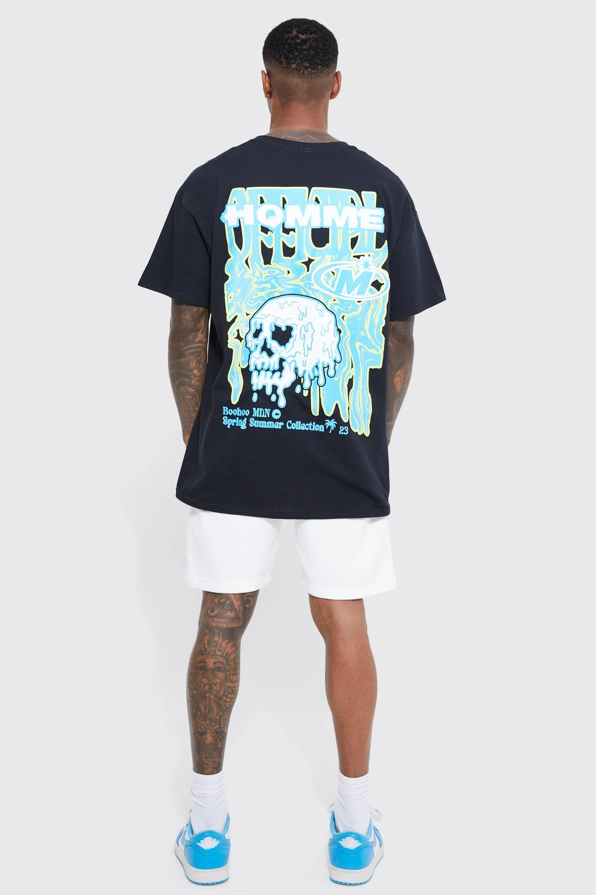 Oversized Drip Face Back Graphic T-shirt Set | boohooMAN UK