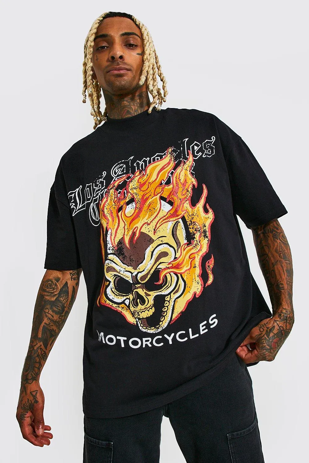 Oversized Fire Graphic Extended Neck T-shirt