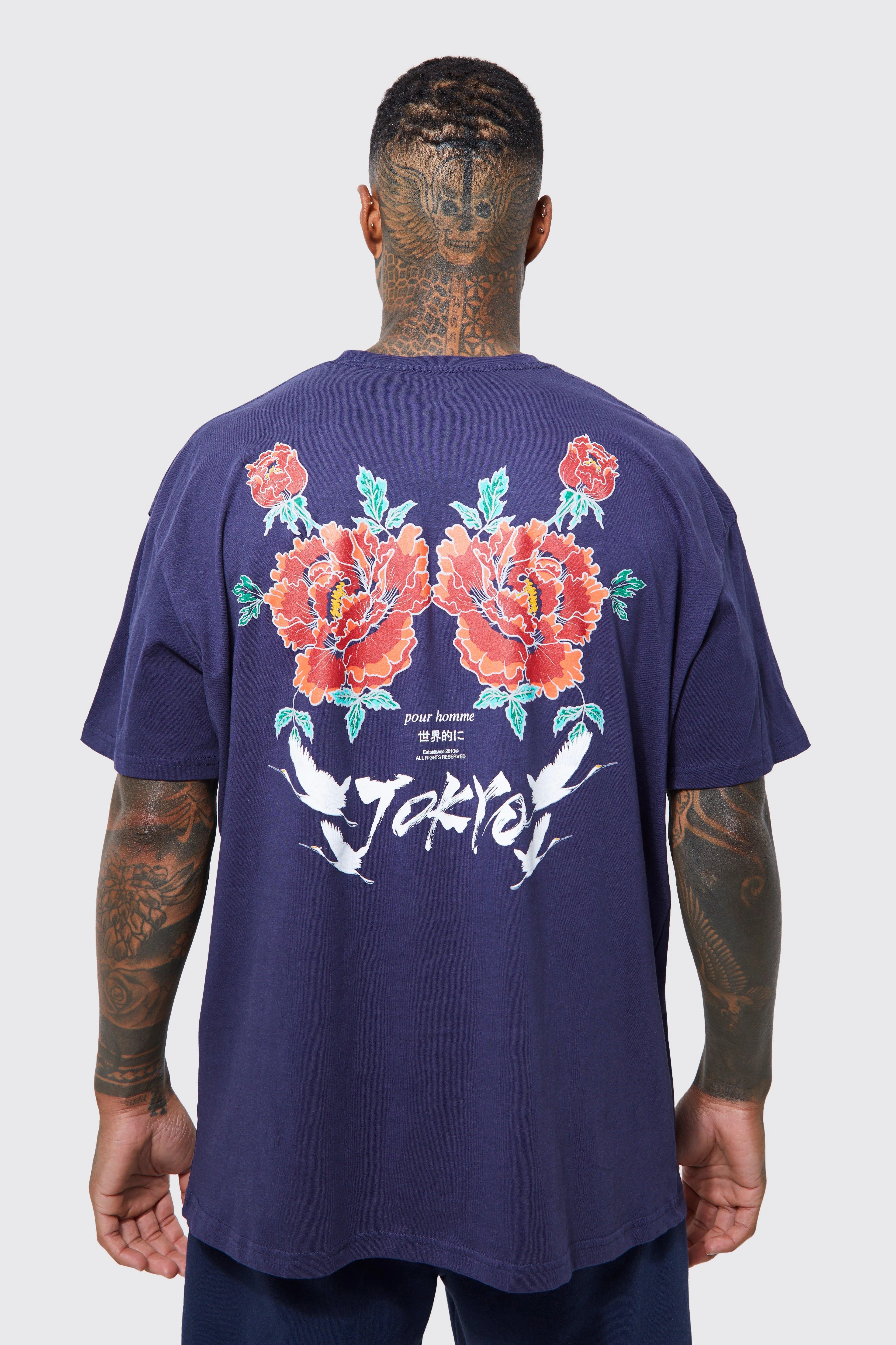 Oversized Floral Back Graphic T-shirt | boohooMAN UK