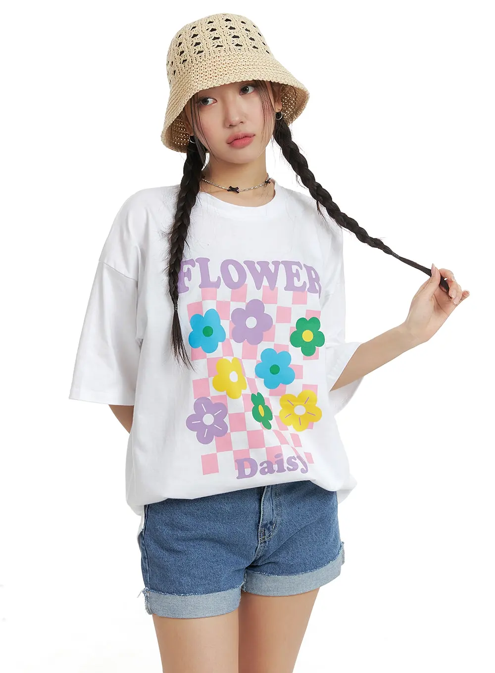 Oversized Flower Graphic T-Shirt OM428