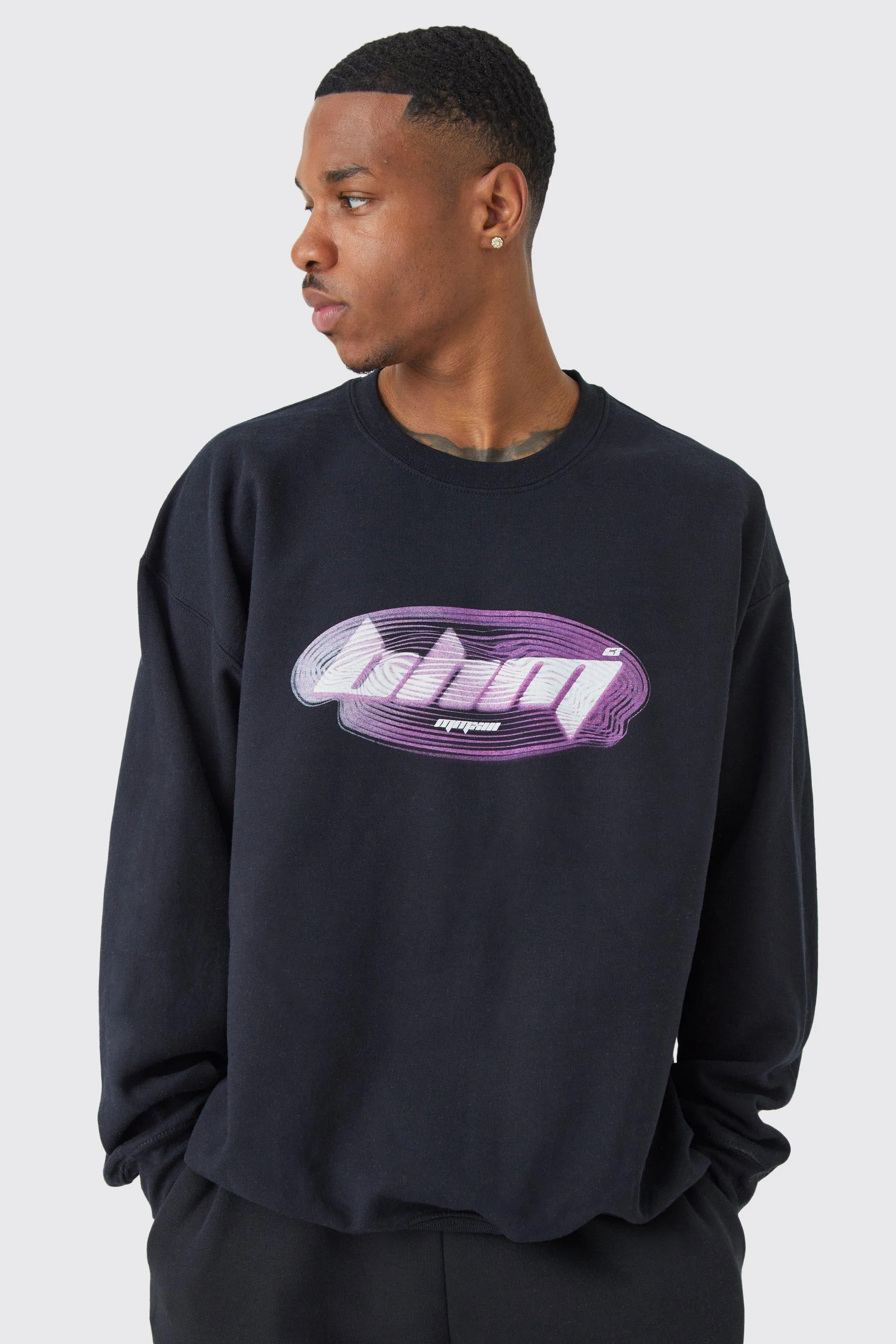 Oversized Futuristic Graphic Sweatshirt | boohooMAN UK