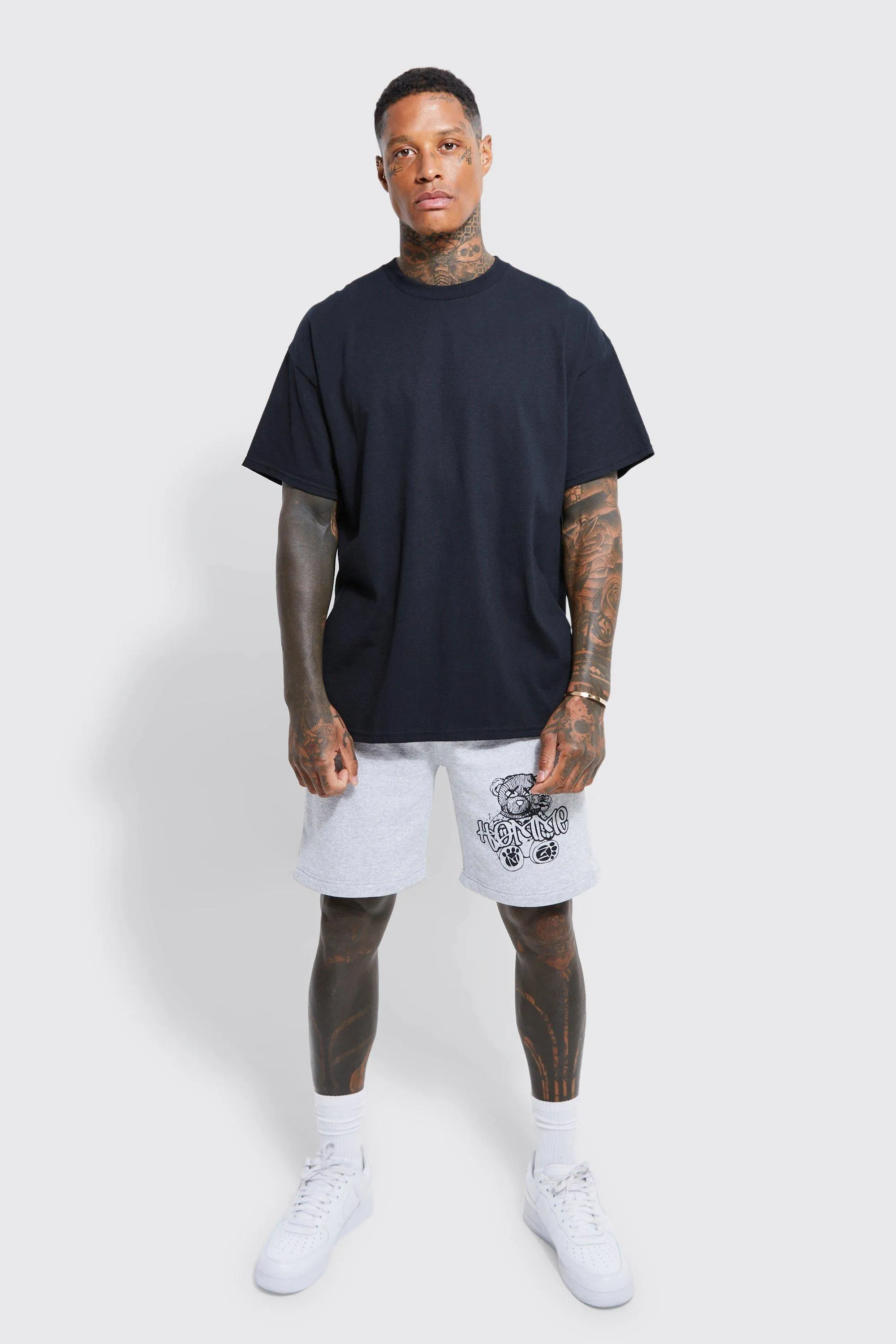 Oversized Graffiti Teddy Graphic T-shirt Set | boohooMAN UK