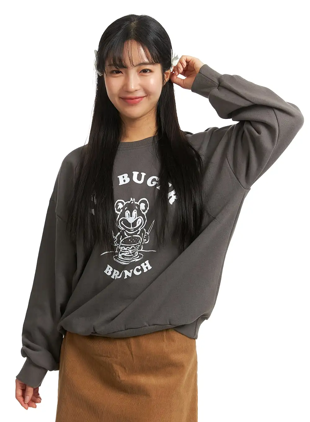 Oversized Graphic Lettering Bear Sweatshirt OJ405