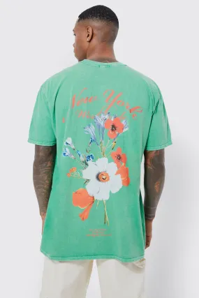 Oversized Overdyed Floral Back Graphic T-shirt | boohooMAN UK