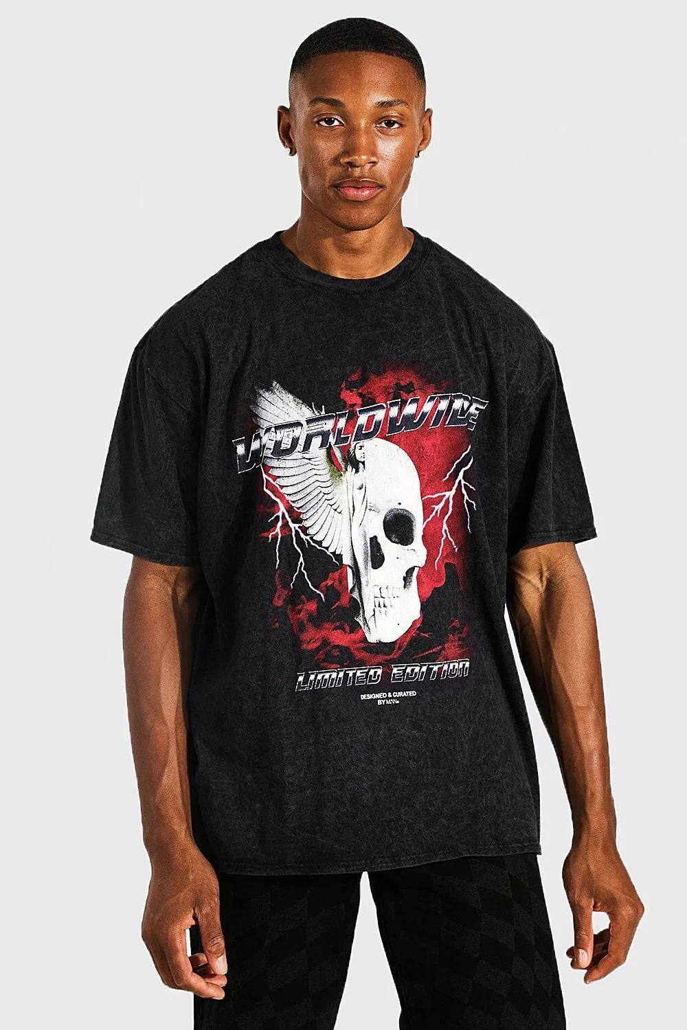 Oversized Skull Graphic Overdye T-shirt