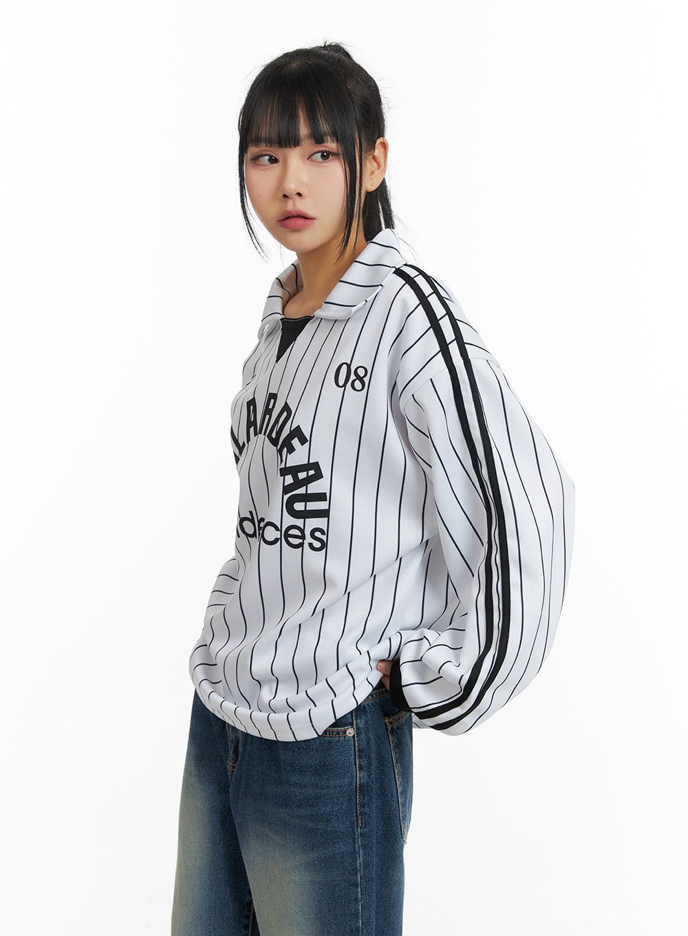 Oversized Striped Collar Unisex Sweatshirt CM407