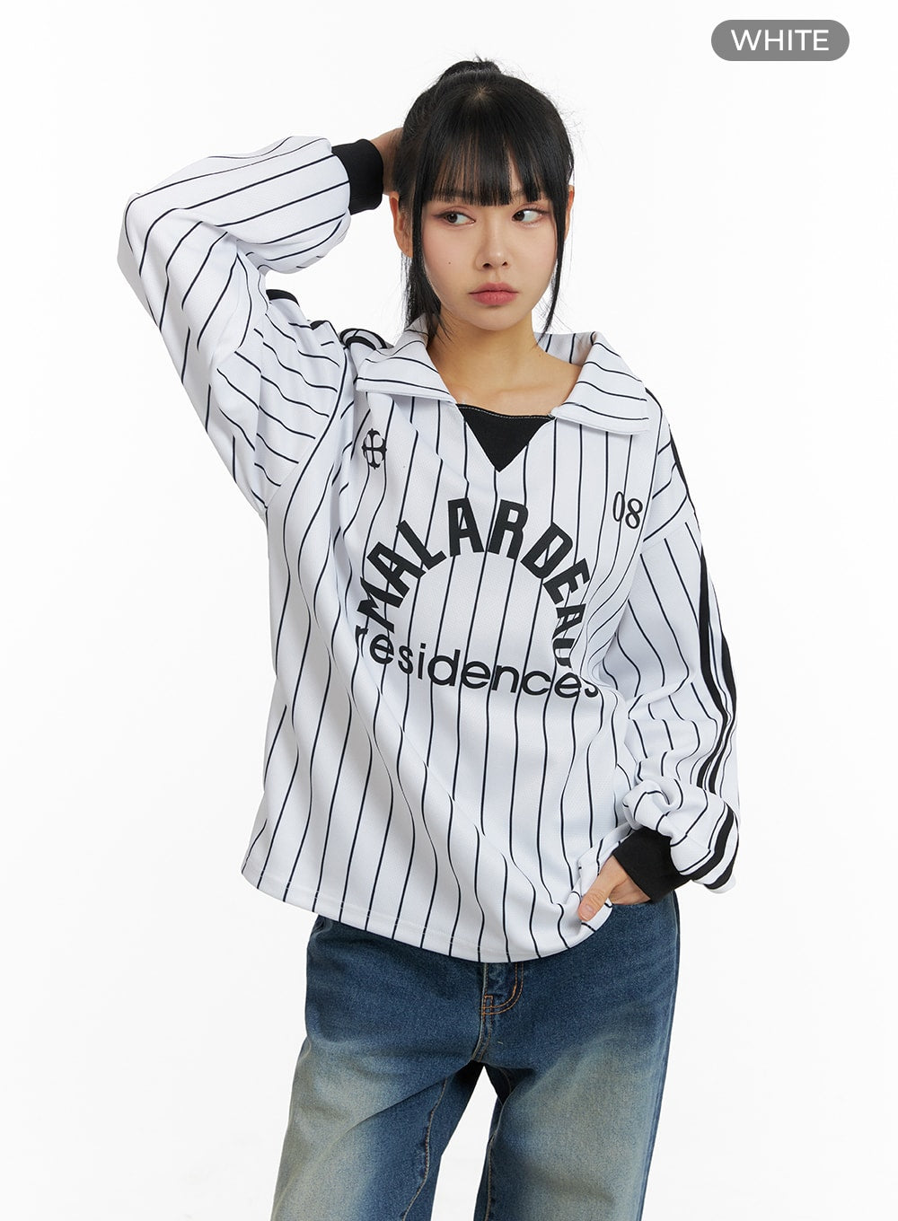 Oversized Striped Collar Unisex Sweatshirt CM407