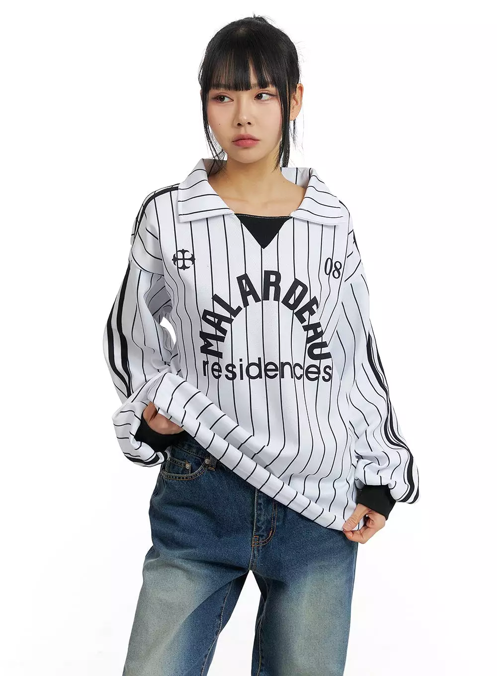 Oversized Striped Collar Unisex Sweatshirt CM407