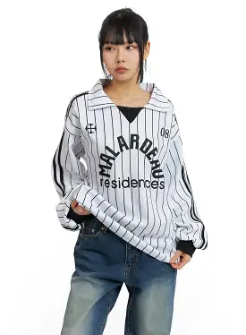 Oversized Striped Collar Unisex Sweatshirt CM407