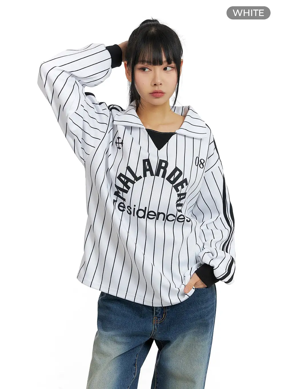 Oversized Striped Collar Unisex Sweatshirt CM407