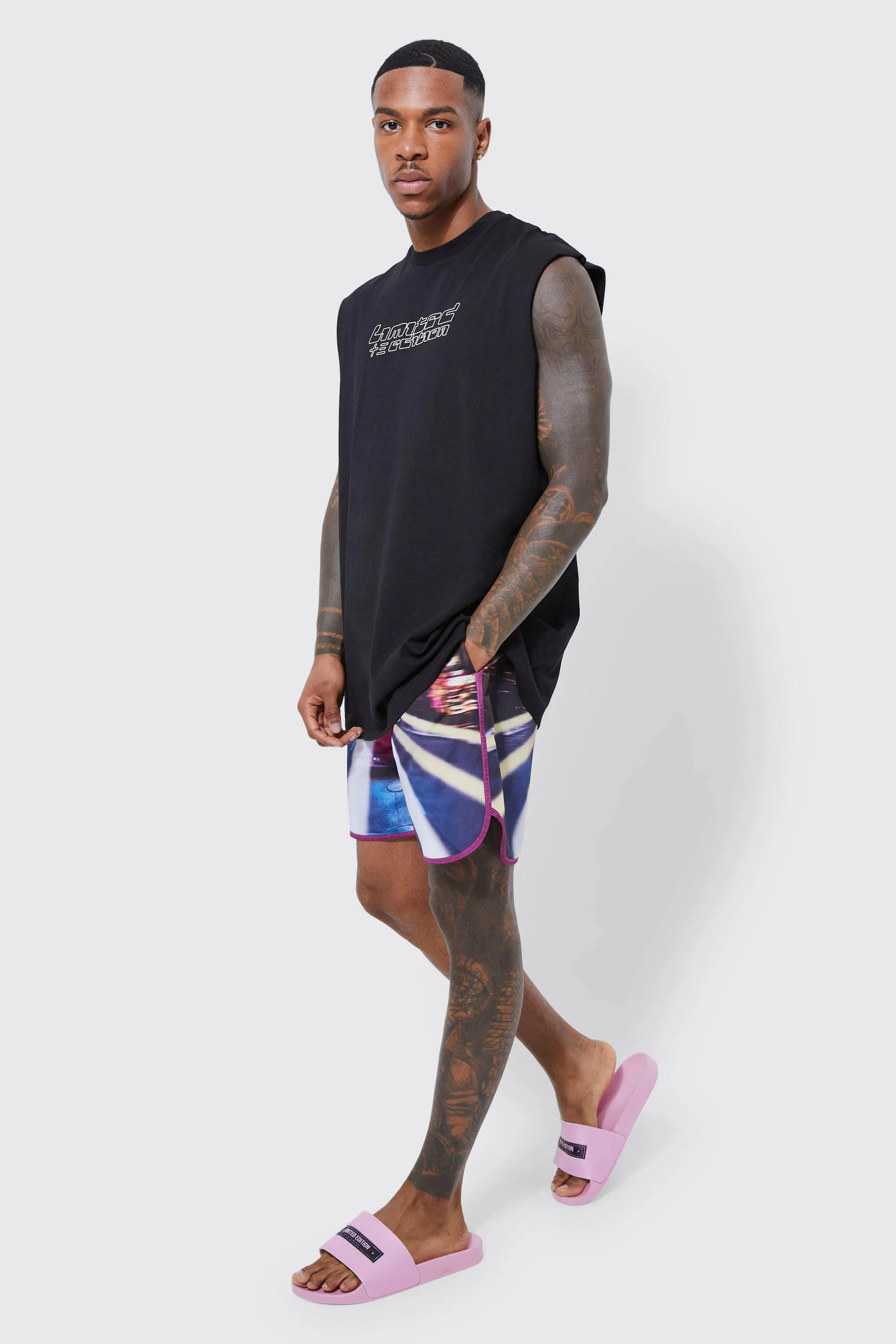 Oversized Tank & Graphic Swim Short Set | boohooMAN UK