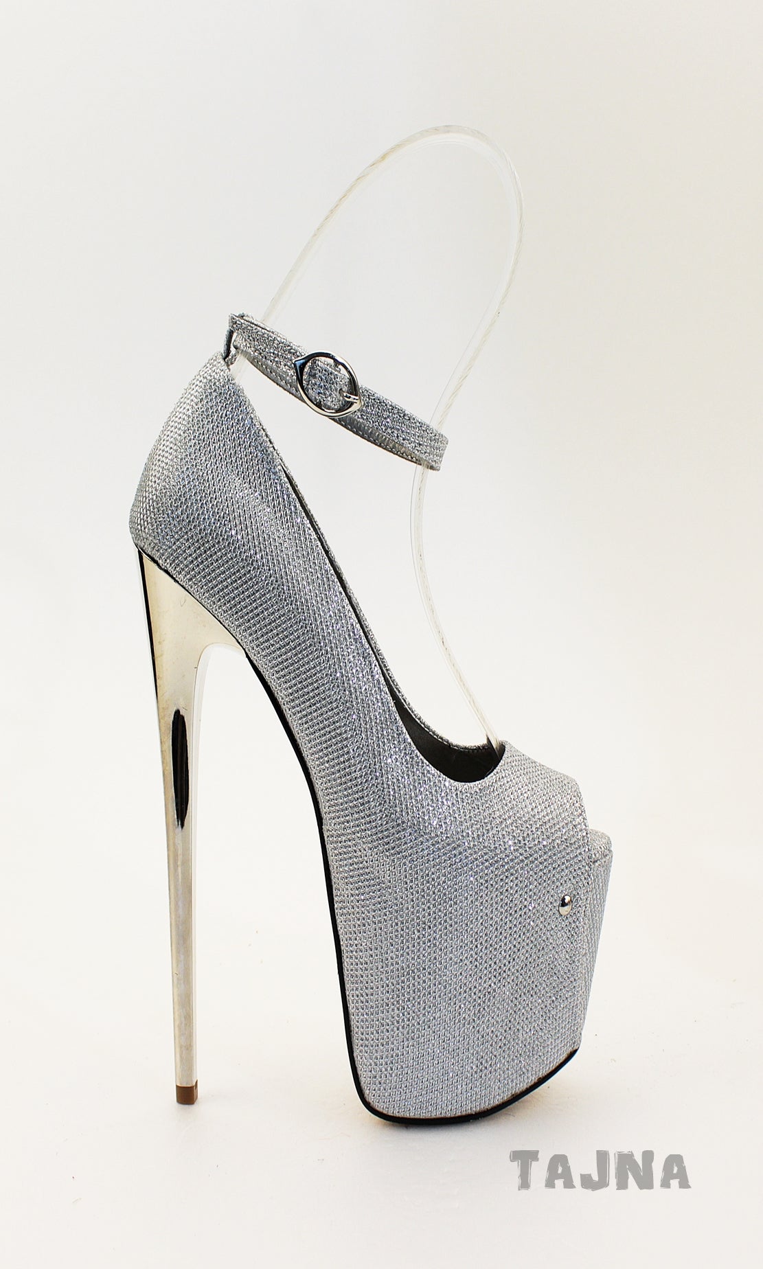 Peep Toe Silver Ankle Strap High Heel Platform Shoes