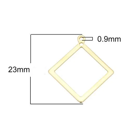 Pendants, Rhombus, Laser-Cut, 18K Gold Plated, Focal, Drop, Brass, 23mm