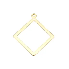 Pendants, Rhombus, Laser-Cut, 18K Gold Plated, Focal, Drop, Brass, 23mm