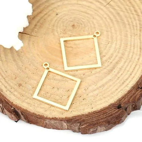 Pendants, Rhombus, Laser-Cut, 18K Gold Plated, Focal, Drop, Brass, 23mm