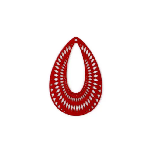 Pendants, Teardrop, Laser-Cut, Red, Enameled, Iron, 4.1cm