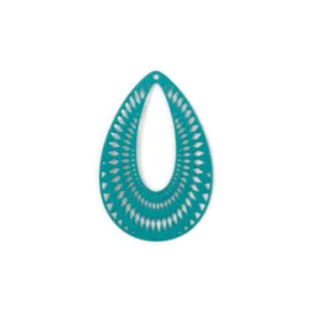 Pendants, Teardrop, Laser-Cut, Turquoise, Enameled, Iron, 4.1cm