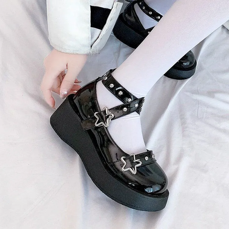 Platform Star Buckle Cross Strap Mary Jane Shoes MK19296