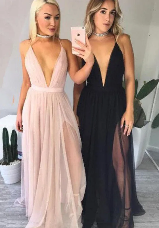 Plunge V neck Evening Dress | Sexy Flowy Boho Prom Dress