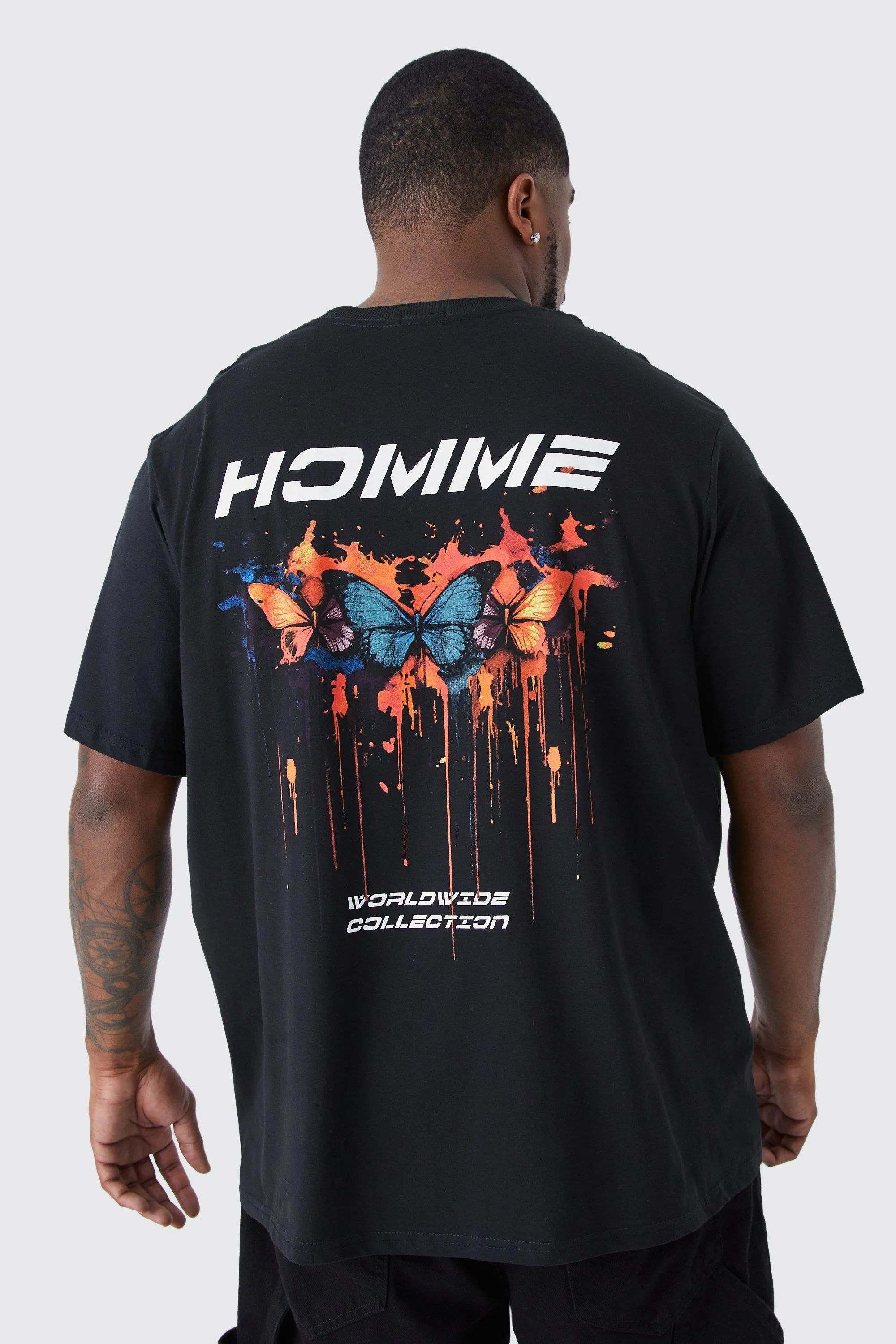 Plus Oversized Homme Butterfly Graphic T-shirt | boohooMAN UK