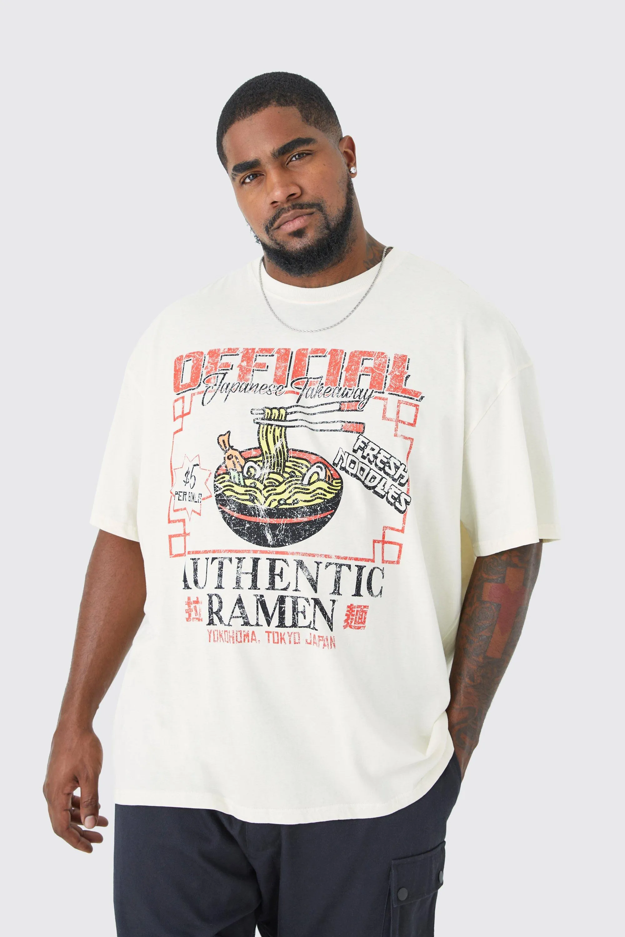 Plus Oversized Ramen Noodle Graphic T-shirt | boohooMAN UK