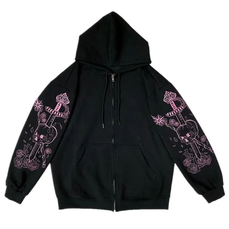 Polyester vintage graphic oversized zip up