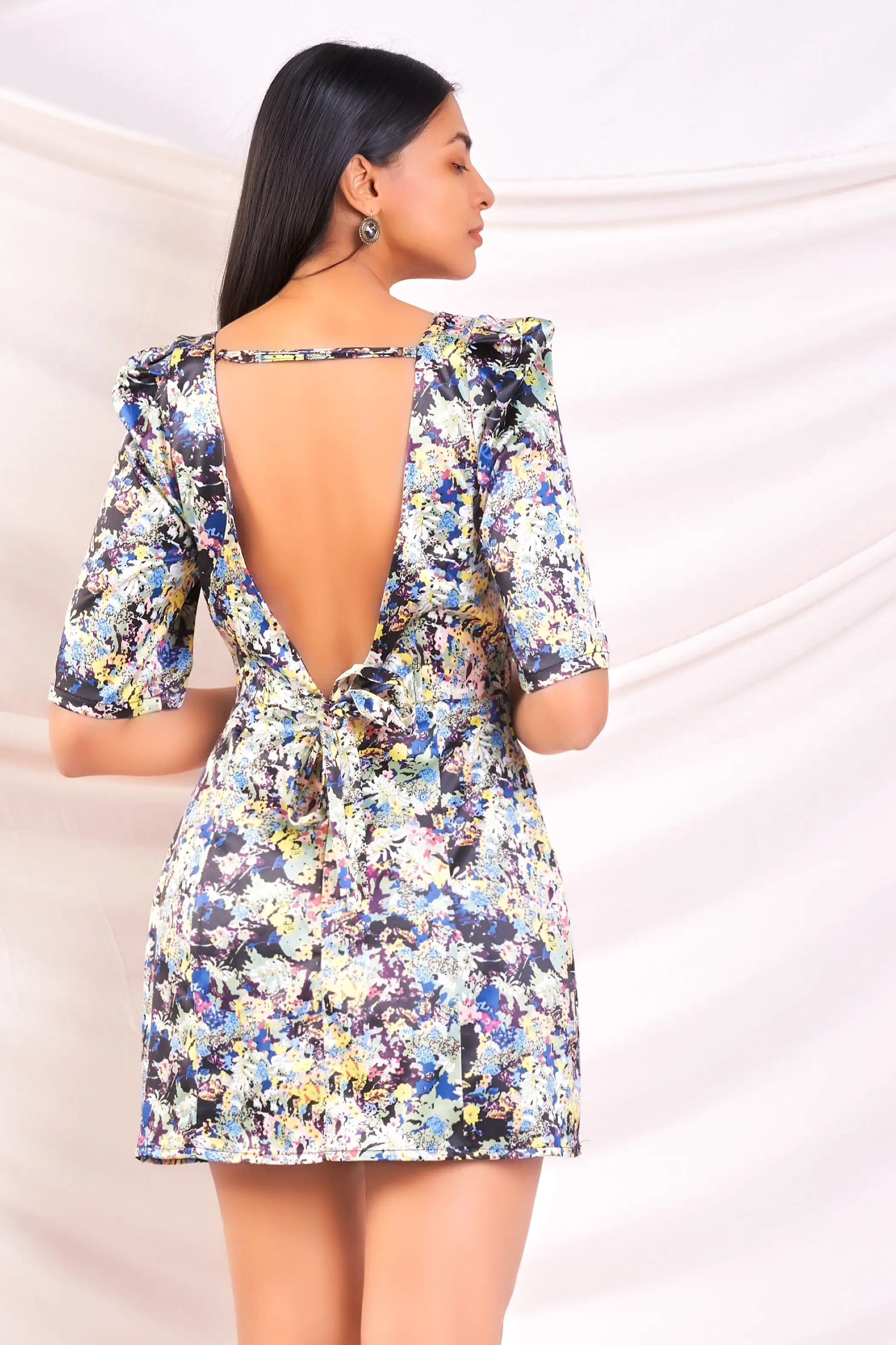 Printed Open Back Mini Dress