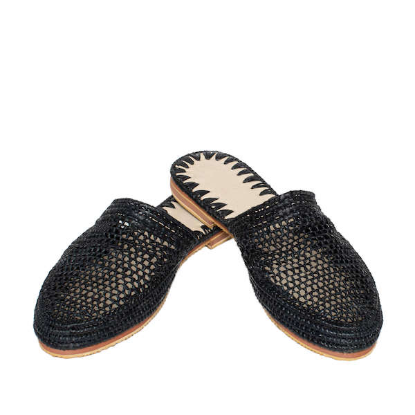 Raffia Slippers Babouche in Black