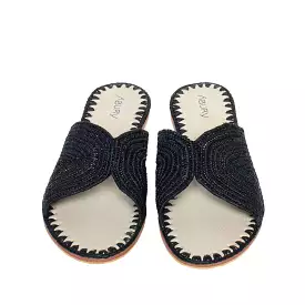 Raffia Slippers Sun and Moon in Black