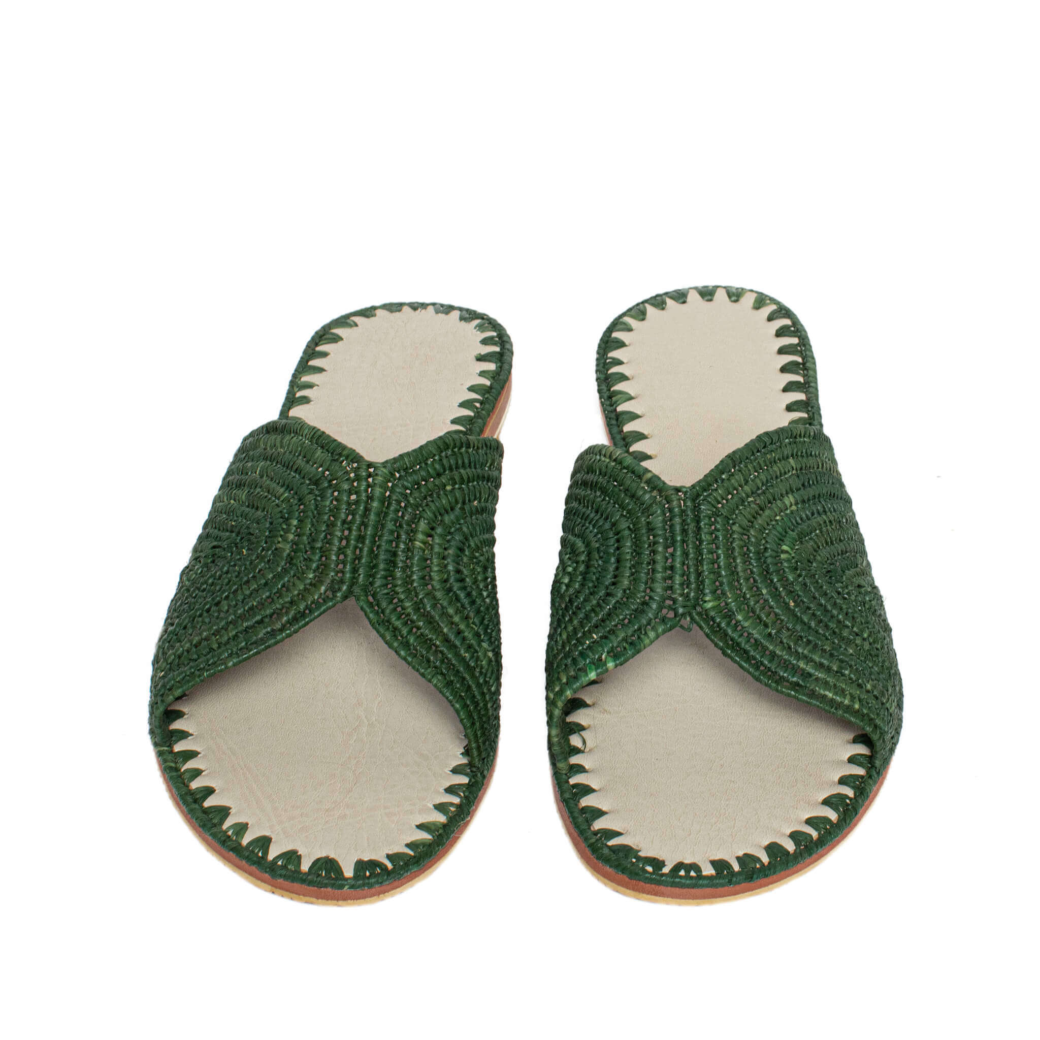 Raffia Slippers Sun and Moon in Khaki