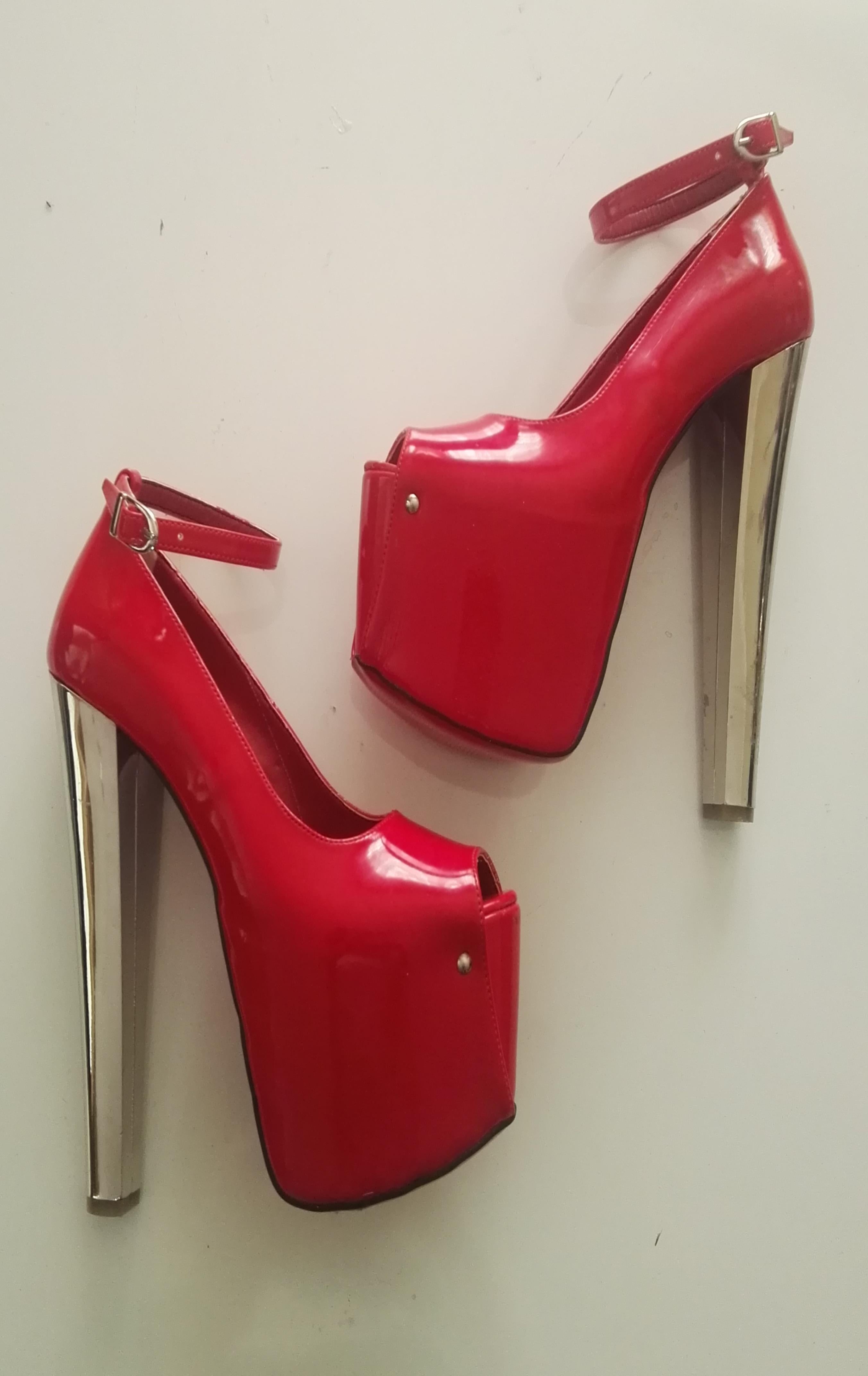 Red Patent Leather Ankle Strap High Heel Platforms