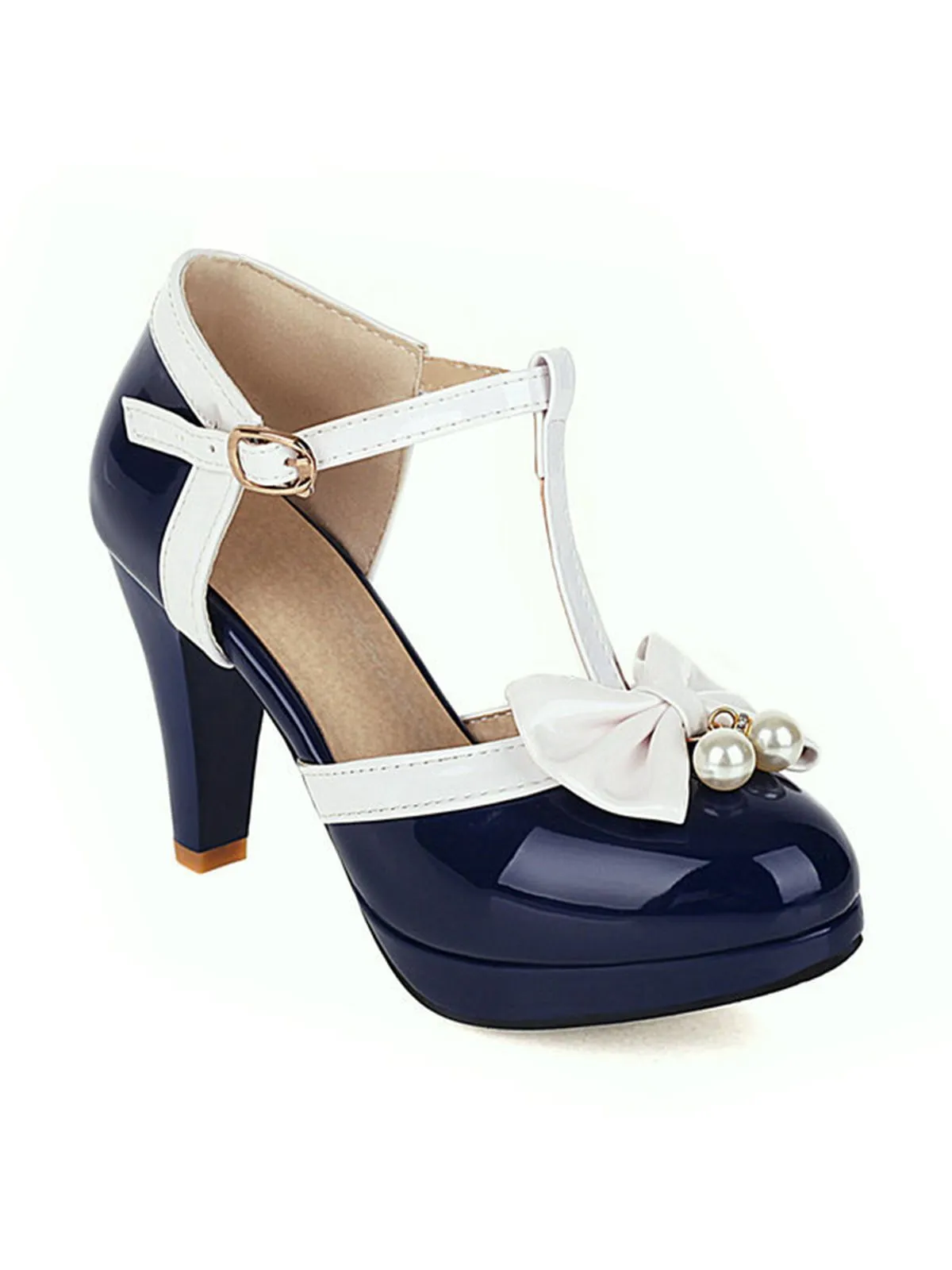 Retro T-Strap Bow High Heel Shoes