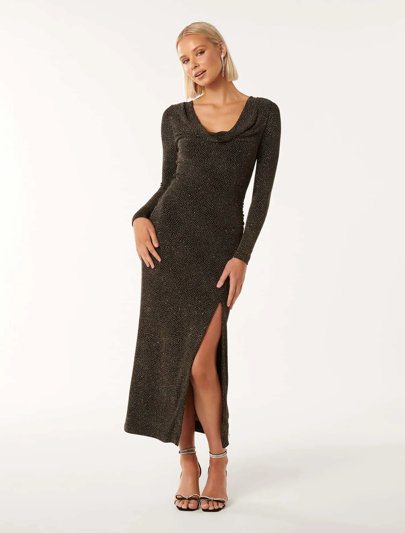 Reva Cowl Neck Glitter Midi Dress