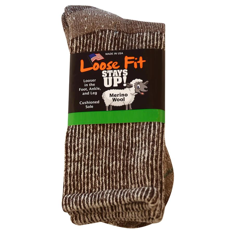 Sale: 6-Pack Loose Fit Stays Up Marled Merino Wool Crew Socks Made in USA by Extra Wide